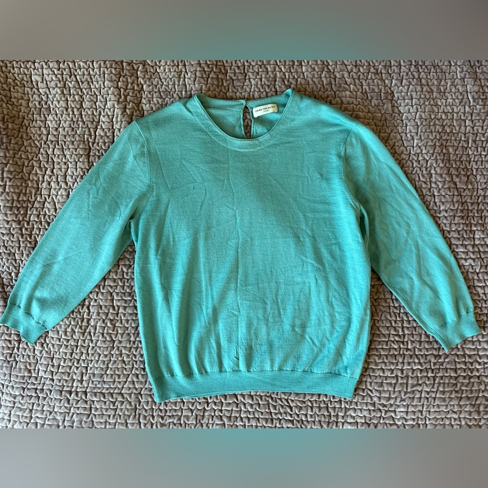 Dries Van Noten Crewneck Cropped Lightweight 3/4 Sleeve Spring Sweater